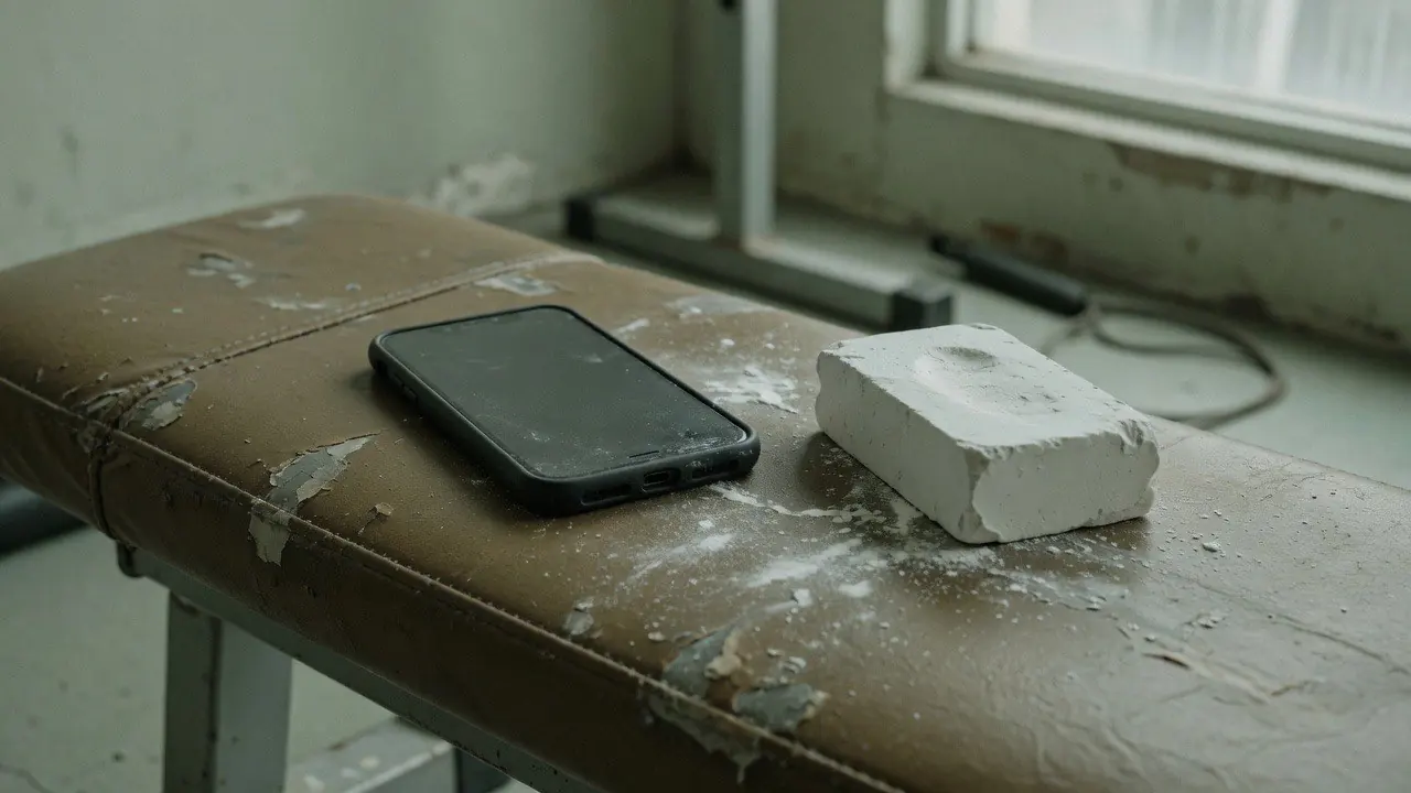A phone and small notebook on a plain table