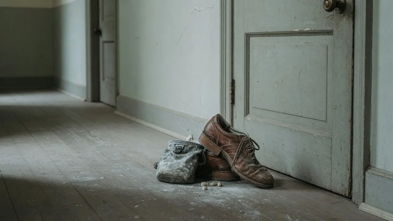 Training shoes placed beside a closed door