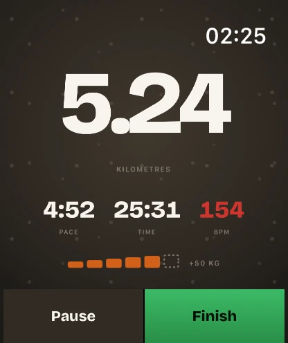 A run on the STREEQ watch: 5.24 km, 4:52 pace, 25:31 elapsed, 154 bpm.